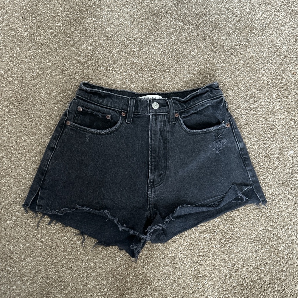 Abercrombie High-Waist Black Distressed Denim Shorts